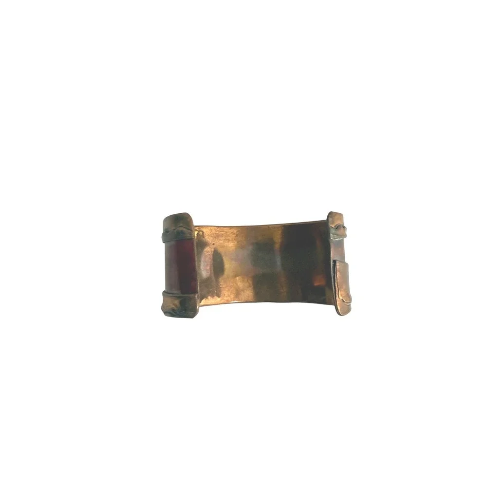 Anna Schramke Art Lowensten Handcrafted Solid Copper Red Enamel Cuff Bracelet